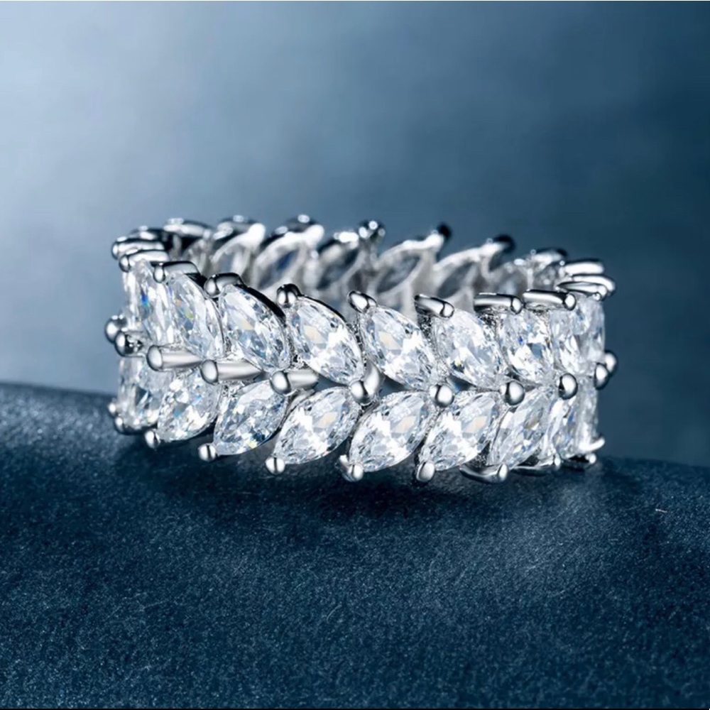 🍃 Leaves Vineyard Eternity Diamond Band Ring 🍃 Cocktail Ring, Statement Ring